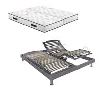 EBAC Literie Ensemble Relaxation S62 + Matelas Latex Louxor - 5 Zones - 2x80x200 - Gris