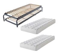 EBAC Literie Lit gigogne métal + Matelas 90x190-20 Lattes Bois - Gain de Place - Made in France