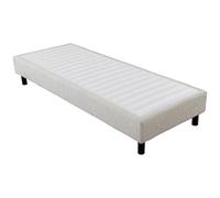 EBAC Literie Sommier déco en Kit + Pieds 90x190 - Newkit 20 Lattes Bois - Tissu crème - H. 18 cm