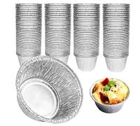 Ebake Barquette Aluminium - Pack de 50 - Moules à Pâtisserie ou Ramequin pour Vos Plats Préférés - Plat Aluminium Jetable 6 oz / 180 ml pour Gâteaux, Tartes, Muffin ou Flan - Ramequin Four Rond