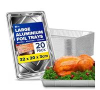 ebake Plateaux en Aluminium - Lot de 20 Contenants Jetables en Aluminium (32 cm x 20 cm x 3 cm) - Grand Plat à Rôtir pour la Cuisson, le Rôtissage, la Cuisine et le Stockage des Aliments