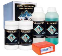 EBAN - Kit Chimie pour Piscine 5en1 avec Testeur, pour SPA et Jacuzzi, 5 kg | Kit avec chlore granulé, algicide, floculant, réducteur de pH et testeur manuel pour l’entretien de base de l’eau