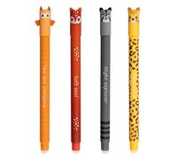 EBERHARD FABER 599065 - Stylo à bille effaçable, 4 stylos Animal Erase it, stylo gel bleu 0,7 mm, chouette, chevreuil, raton laveur, lion