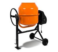 EBERTH 140L Bétonnière électrique mobile, moteur 550W, châssis, tambour et couronne dentée en acier, volant blocable, large repose-pieds