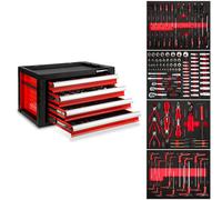 EBERTH Boîte à outils Boîte à outils Armoire à outils en métal avec 4 tiroirs Remplie d'outils (134 pièces)