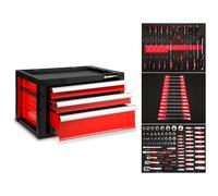 EBERTH Caisse à outils Remplie d'outils, 114 pièces, armoire à outils en métal avec 3 tiroirs, glissières télescopiques, ouverture totale