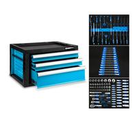 EBERTH Caisse à outils Remplie d'outils, 114 pièces, armoire à outils en métal avec 3 tiroirs, glissières télescopiques, ouverture totale