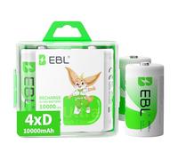 EBL 4PCS Piles Rechargeables D/ LR20, Piles Type D/ LR20/ Baby D 1,2V NI-MH | Haute Cycle de Chage, pour Gaz, Éclairage, Radio, Horloge Murale, etc.