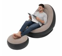 eBoutik - Chaise longue gonflable de luxe et repose-pieds avec tissu en peluche douce - Idéal pour la maison et le jardin, les jeux, les pique-niques, la plage, les festivals (crème) Taille Unique