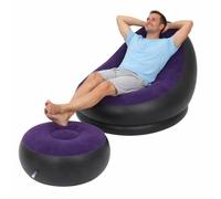 eBoutik - Chaise longue gonflable de luxe et repose-pieds tissu en peluche douce - Idéal la maison et le jardin, les jeux, les pique-niques, la plage, les festivals (bleu marine) Taille Unique