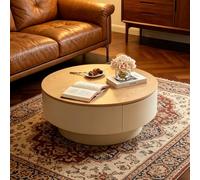 EBOYNSowAprr Ensemble Table Basse Ronde, Design Gigogne pour Salon | Esthétique Crème avec Surface en Bois Naturel, Meuble Minimaliste pour Petits Appartements(31.5x13.8 in)