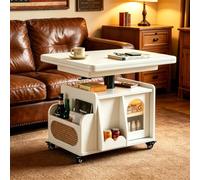 EBOYNSowAprr Table Basse à Plateau relevable avec Rangement & roulettes | Solution pour petits espaces, table roulante en bois multifonction(White)