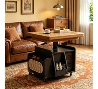 EBOYNSowAprr Table Basse à Plateau relevable avec Rangement & roulettes | Solution pour petits espaces, table roulante en bois multifonction(Two-tone)