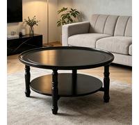 EBOYNSowAprr Table Basse en Bois Massif Style Vintage Français | Table de Rangement Ronde Moderne Milieu de Siècle avec Armoire Fermée(Black,31.5x17.7"-A)