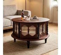 EBOYNSowAprr Table Basse en Bois Massif Style Vintage Français | Table de Rangement Ronde Moderne Milieu de Siècle avec Armoire Fermée(Two-tone,31.5x18.9")