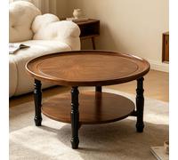 EBOYNSowAprr Table Basse en Bois Massif Style Vintage Français | Table de Rangement Ronde Moderne Milieu de Siècle avec Armoire Fermée(Two-tone,31.5x17.7"-A)