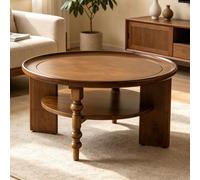 EBOYNSowAprr Table Basse en Bois Massif Style Vintage Français | Table de Rangement Ronde Moderne Milieu de Siècle avec Armoire Fermée(Walnut,31.5x17.7"-B)