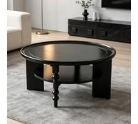 EBOYNSowAprr Table Basse en Bois Massif Style Vintage Français | Table de Rangement Ronde Moderne Milieu de Siècle avec Armoire Fermée(Black,31.5x17.7"-B)