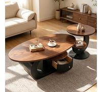 EBOYNSowAprr Table Basse Noyer Courbé de Luxe | Table à Thé en Forme de Croissant Design Moderne Milieu de Siècle avec Grand Rangement(Black,51.2in+19.7in)