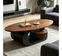 EBOYNSowAprr Table Basse Noyer Courbé de Luxe | Table à Thé en Forme de Croissant Design Moderne Milieu de Siècle avec Grand Rangement(Black,47.2in)