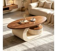 EBOYNSowAprr Table Basse Noyer Courbé de Luxe | Table à Thé en Forme de Croissant Design Moderne Milieu de Siècle avec Grand Rangement(White,39.4in)
