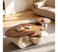 EBOYNSowAprr Table Basse Noyer Courbé de Luxe | Table à Thé en Forme de Croissant Design Moderne Milieu de Siècle avec Grand Rangement(White,47.2in+19.7in)