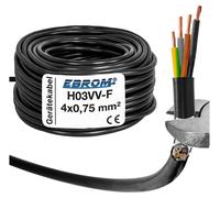 EBROM - 15 mètres de gaine plastique ronde Câble LED Câble d'appareil H03VV-F 4x0,75 mm2 - Couleur : NOIR