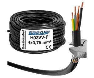 EBROM - 15 mètres de gaine plastique ronde Câble LED Câble d'appareil H03VV-F 4x0,75 mm2 - Couleur : NOIR
