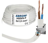 EBROM - 20 mètres de gaine plastique ronde Câble LED Câble d'appareil H05VV-F 2x1,5 mm2 - Couleur : BLANC