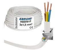 EBROM - 5 mètres de gaine plastique ronde Câble LED Câble d'appareil H05VV-F 3x1,5 mm2 - Couleur : BLANC