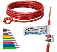 EBROM Câble conducteur flexible - Câble en PVC - Fil de câblage - Toron H05V-K 0,75 mm² (0,75 mm²) - Couleur : rouge - Plusieurs longueurs au choix, de 10 m à 100 m - Longueur sélectionnée : 15 m