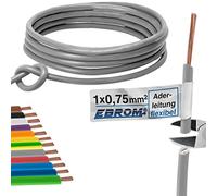EBROM Câble conducteur flexible en PVC - Fil H05V-K 0,75 mm² (0,75 mm²) - Couleur : gris - Plusieurs longueurs au choix de 10 m à 100 m - Longueur sélectionnée : 10 m