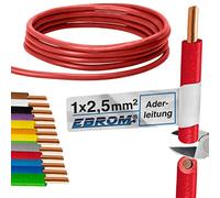 EBROM Câble conducteur rigide en PVC - H07V-U 2,5 mm² - 2,5 mm² - 2,5 mm² - Couleur : rouge - Plusieurs longueurs au choix de 10 m à 100 m - Longueur sélectionnée : 15 m