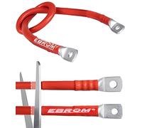 EBROM Câble de batterie HI-FLEX - 70 mm² - Rouge - Prêt à l'emploi - Gaine thermorétractable de 30 cm à 10 m - Nombreuses longueurs disponibles - Œillets à anneaux/cosses M8/M10/M12