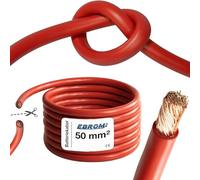 EBROM Câble de batterie très flexible Hi-Flex (Hi Flex) 50 mm² Au mètre en rouge - Très flexible Gaine en PVC (70 ± 5 Shore) 100 % cuivre 50 mm² Comme câble de démarrage, câble de chargement ou autre