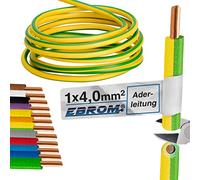 EBROM Câble de protection rigide H07V-U 4 mm² - Couleur : vert jaune - 10 m | de 10 m à 100 m - 4 mm² - Fil d'installation, monobrin, conducteur en polyéthylène, conducteur massif, câble de terre, terre