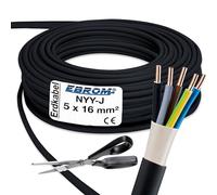 EBROM Câble de terre NYY-J 5 x 16 mm² - Câble d'alimentation puissant - Câble de terre en PVC - Noir - Vendu au mètre exact - Choix par incréments de 1 m, plusieurs longueurs - NYY-J 5 x 16 mm² -