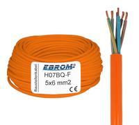 EBROM Câble PUR H07BQ-F 5 x 6 mm² (câble polyuréthane) - Flexible - Très robuste - À partir de 5 m par incréments de 1 mètre jusqu'à 250 m - Câble en polyuréthane 5G6 mm² - Longueur : 11 m