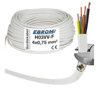 EBROM Gaine flexible en plastique rond, câble d'alimentation H03VV-F 4 x 0,75 mm², blanc, longueurs de 5 à 250 mètres