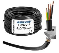 EBROM H03VV-F Câble LED, rond, en plastique, 4 x 0,75 mm², couleur : noir, disponible en 10, 15, 20, 25, 30, 35, 40, 45, 50, 55 et 60 m, etc. jusqu'à 250 m par tranches de 5 mètres