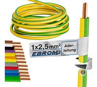 EBROM H07V-U Câble conducteur rigide - Câble en PVC - Câble de câblage - H07V-U 2,5 mm² - Couleur : vert jaune - Plusieurs longueurs au choix, de 10 m à 100 mètres - Longueur sélectionnée : 20 m
