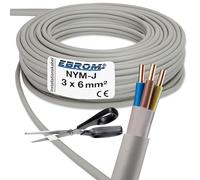 EBROM NYM-J 3x6 mm² - Câble gainé - Câble d’installation - Câble pour pièces humides - gris - Sélection par pas de 1 mètre - Vente au mètre exact - Votre sélection : NYM-J 3x6 mm², Longueur : 12
