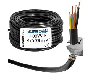 EBROM - tuyau flexible en plastique rond LED câble d'appareil de ligne câble H03VV-F 4x0,75 mm², noir, 20 m