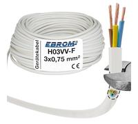 EBROM Tuyau rond en plastique H03VV-F 3 x 0,75 mm² - Couleur : blanc - Plusieurs longueurs par incréments de 5 mètres jusqu'à 200 mètres - 3G0,75 mm² - Longueur du câble : 15 m