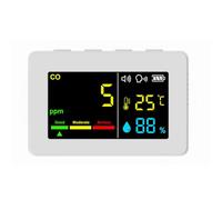 EBTOOLS Testeur d'humidité de Température 3-en-CO Portable Testeur d'humidité avec Affichage de Couleur Alarme Vocale Indicateur de quantité électrique (White)