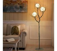 eccuslon Lampadaire sur Pied Salon Lampe Vintage avec 3 Lunes LED, Bois & Résine, 160 cm Luminaire d'Intérieur pour Chambre & Bureau en bois lampadaire salon élégant éclairage moderne pour intérieur