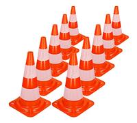 ECD Germany 10x Cônes Signalisation Pylône, 47cm, PVC Solide, Orange/Blanc, Triangle de Circulation, Marqueur Attention Sécurité, avec 2 Bandes Réfléchissantes, Pylone Cône Avertissement de Parking