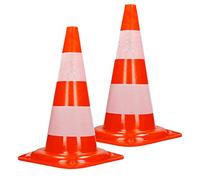 ECD Germany 2X Cônes Signalisation Pylône, 47cm, PVC Solide, Orange/Blanc, Triangle de Circulation, Marqueur Attention Sécurité, avec 2 Bandes Réfléchissantes, Pylone Cône Avertissement de Parking