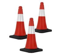 ECD Germany 3X Cône Signalisation Pylône, 51 cm, PVC, Rouge/Blanc, Triangle de Circulation, Base Lourde, Marqueur Attention Sécurité, Portable, avec 2 Bandes Réfléchissantes, Avertissement de Parking