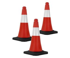 ECD Germany 3X Cône Signalisation Pylône, 51 cm, PVC, Rouge/Blanc, Triangle de Circulation, Base Lourde, Marqueur Attention Sécurité, Portable, avec 2 Bandes Réfléchissantes, Avertissement de Parking